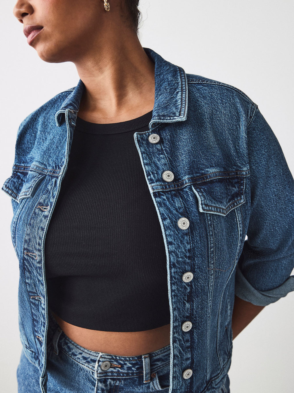 Women's Cotton Blend Dark Blue Denim Jacket