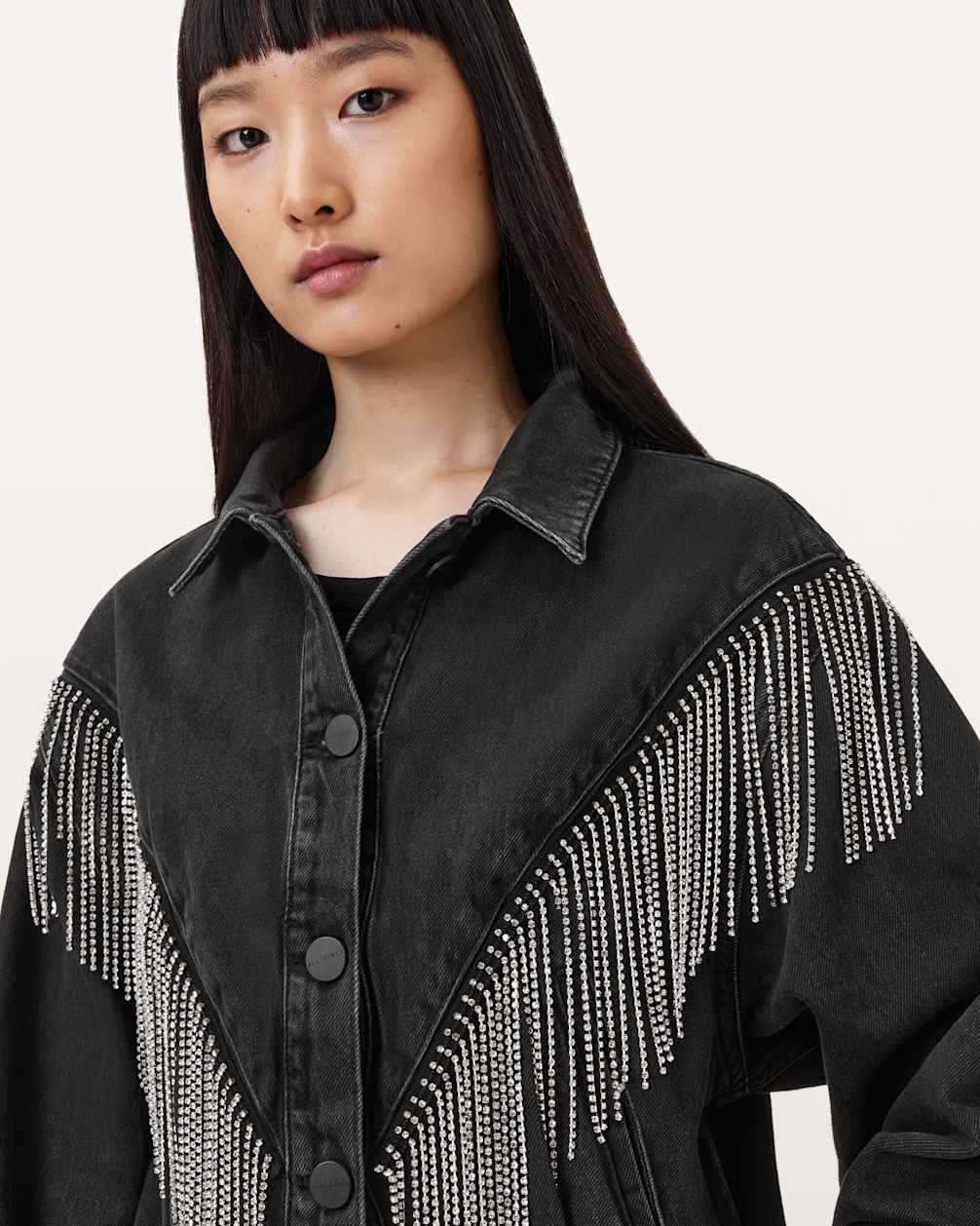Women's Cotton Embellished Fringe Denim Jacket
