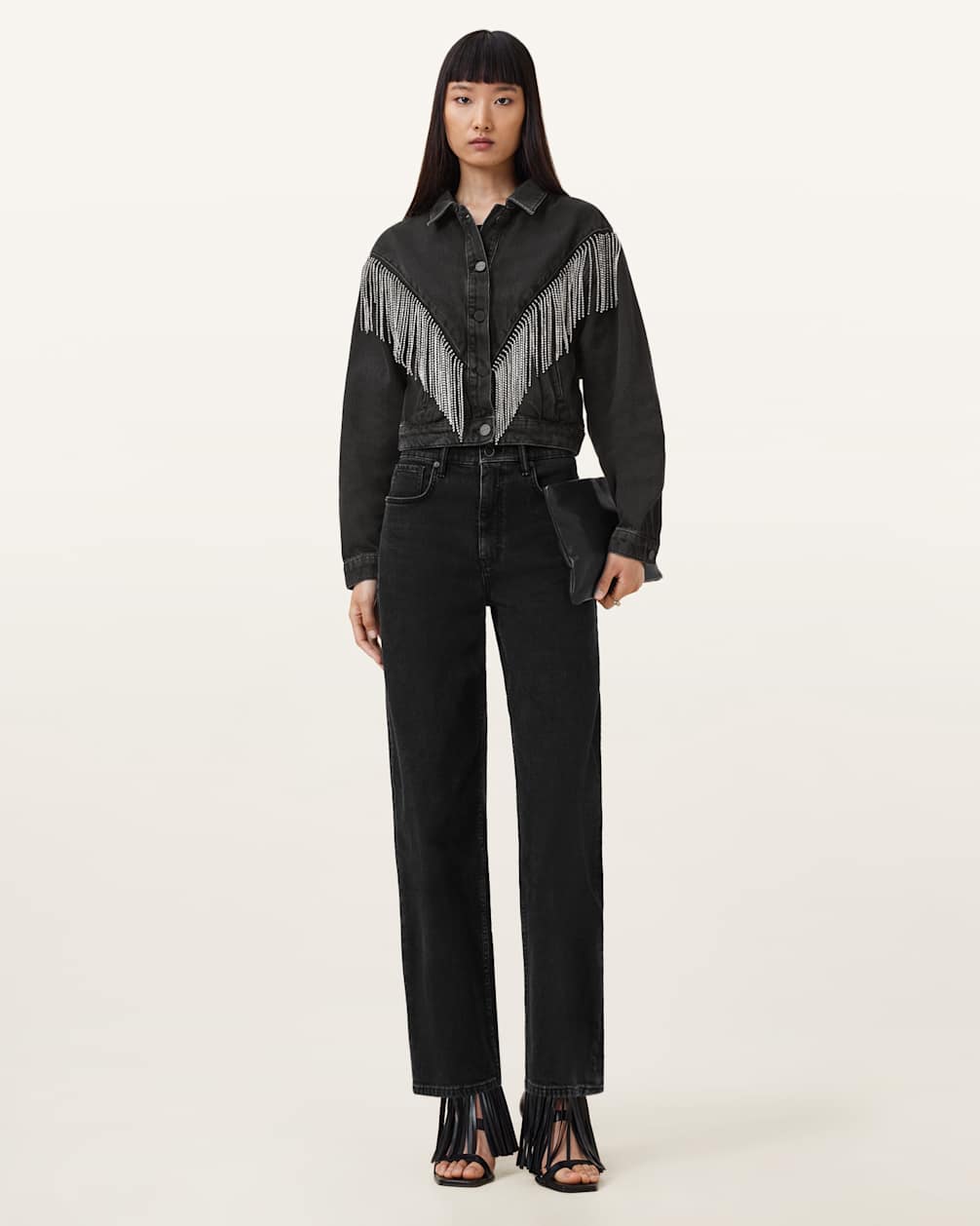 Women's Cotton Embellished Fringe Denim Jacket