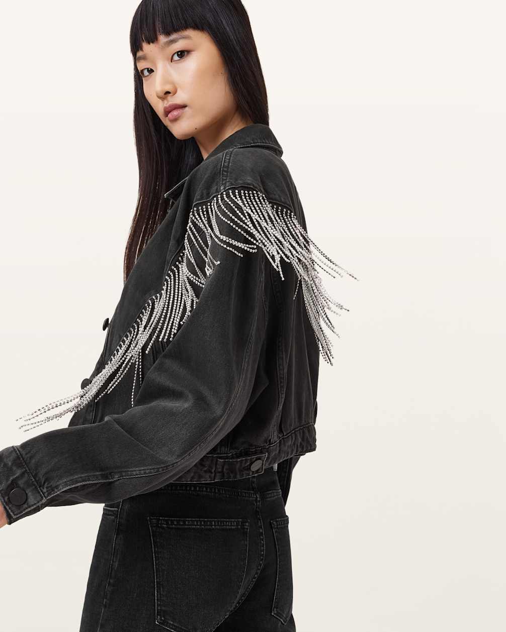 Women's Cotton Embellished Fringe Denim Jacket