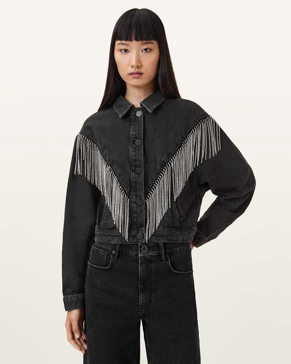 Women's Cotton Embellished Fringe Denim Jacket