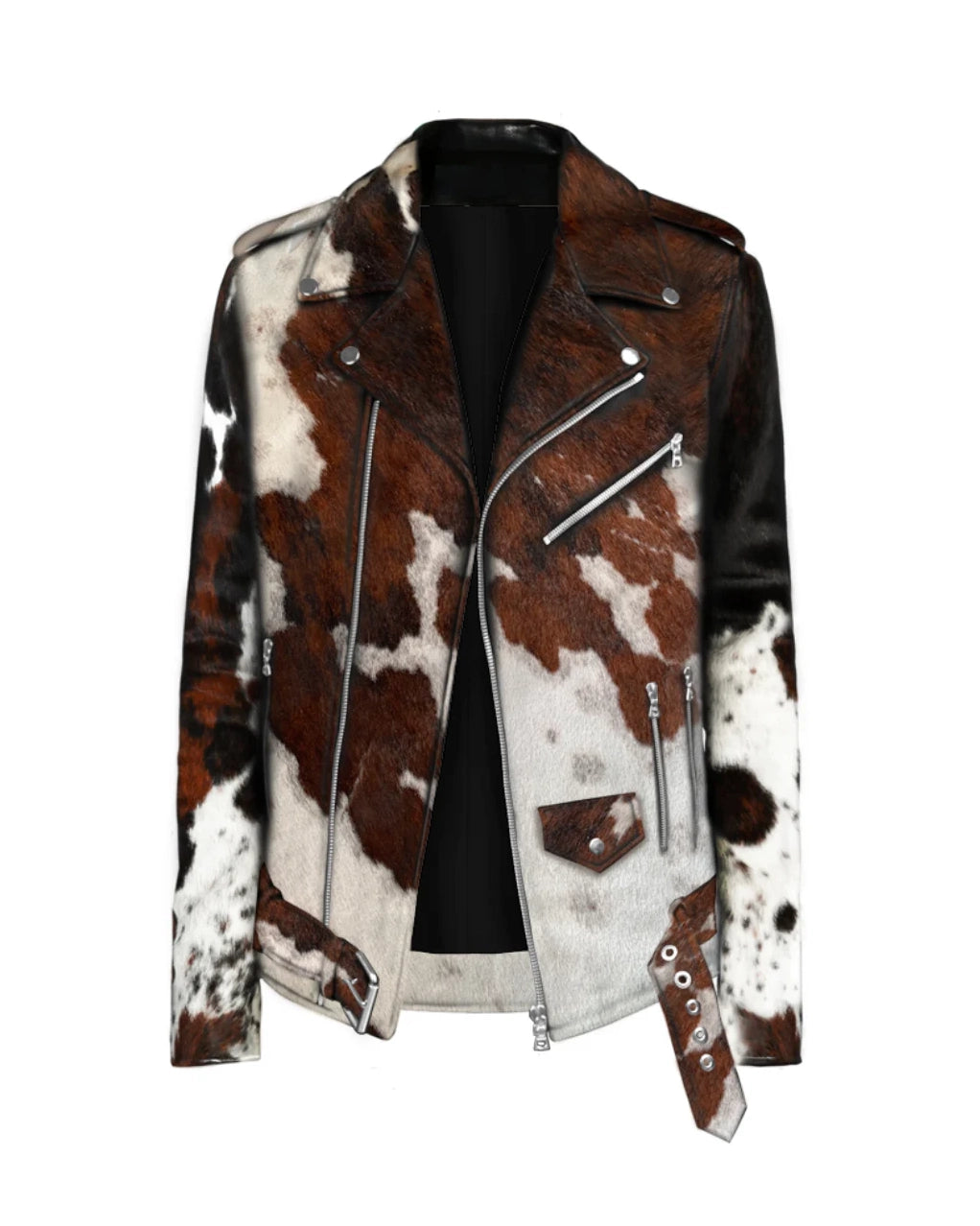 Women's Cow Hair Leather Jacket in Black