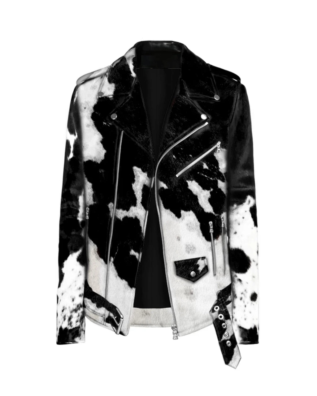 Women's Cow Hair Leather Jacket in Black