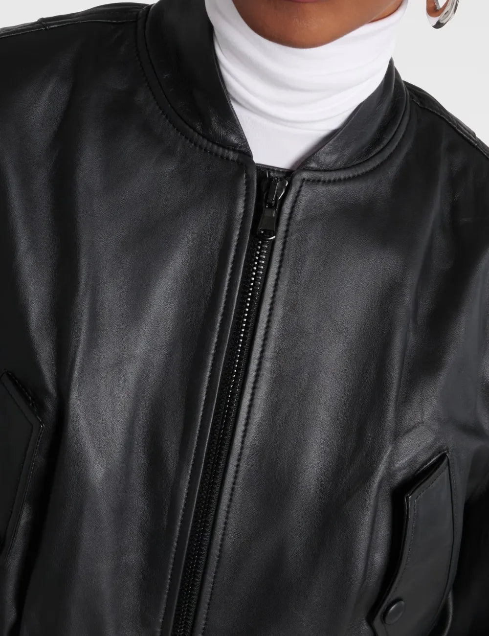 Women's Cropped Aviator Bomber Leather Jacket