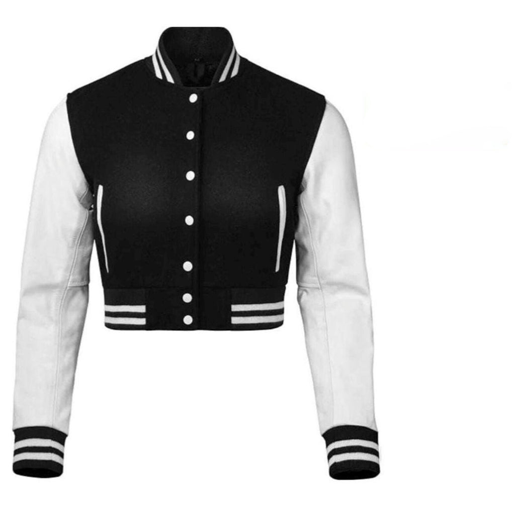 Damen Cropped Varisty Jacke Schwarz