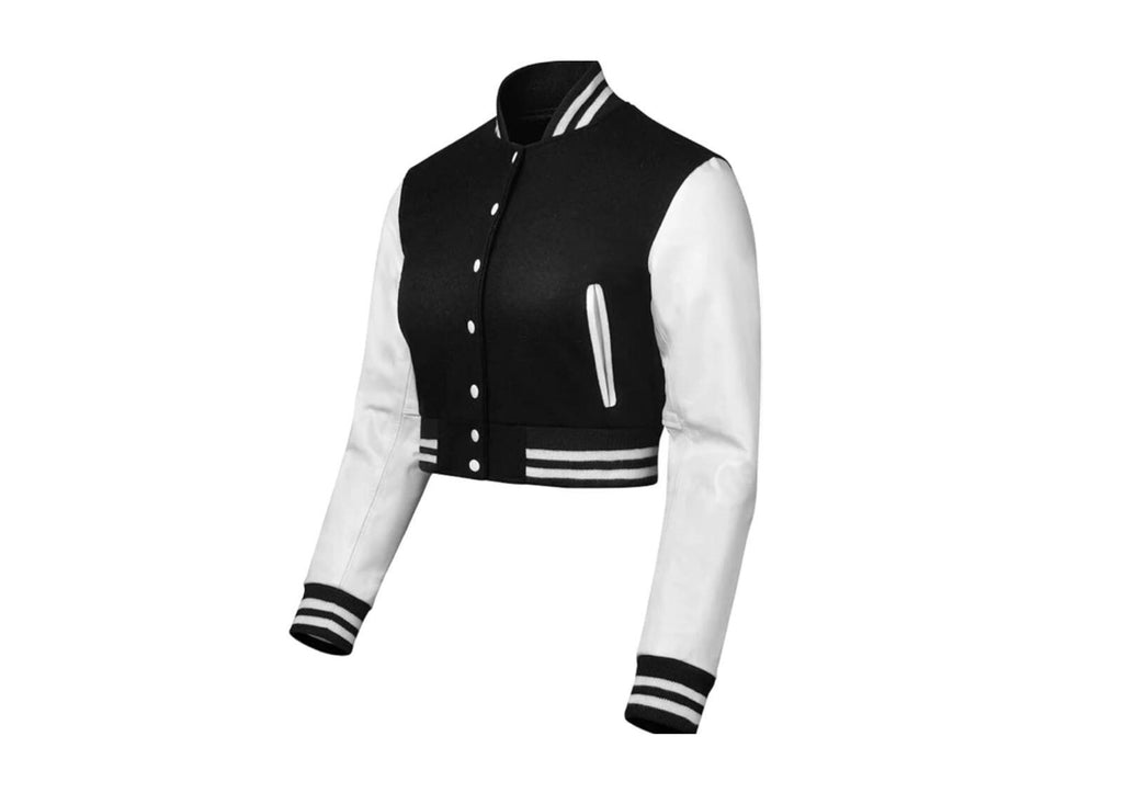 Damen Cropped Varisty Jacke Schwarz