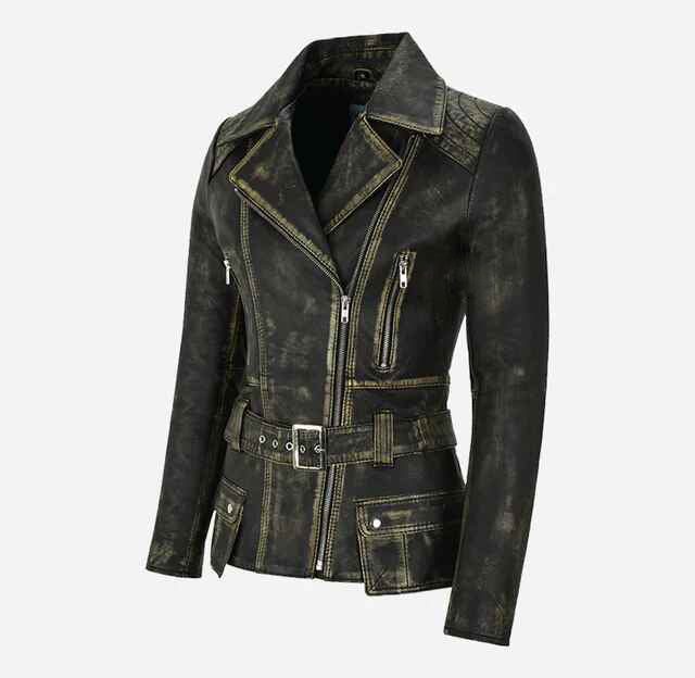 Women's DESIRE Belted Leather Short Trench Jacket