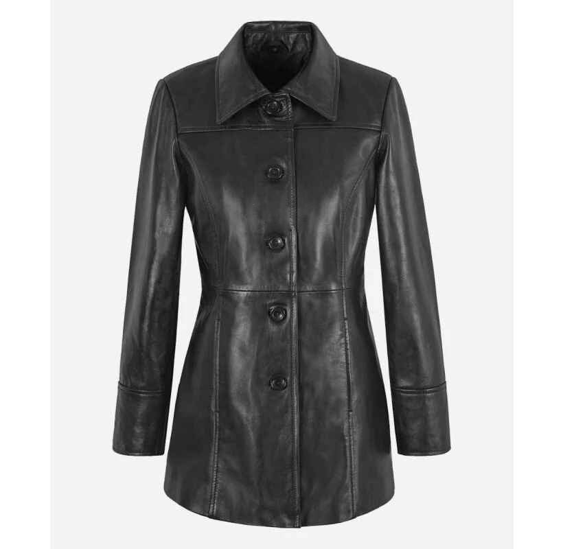 Women's DOLLY Long Length Leather Short Trench Coat