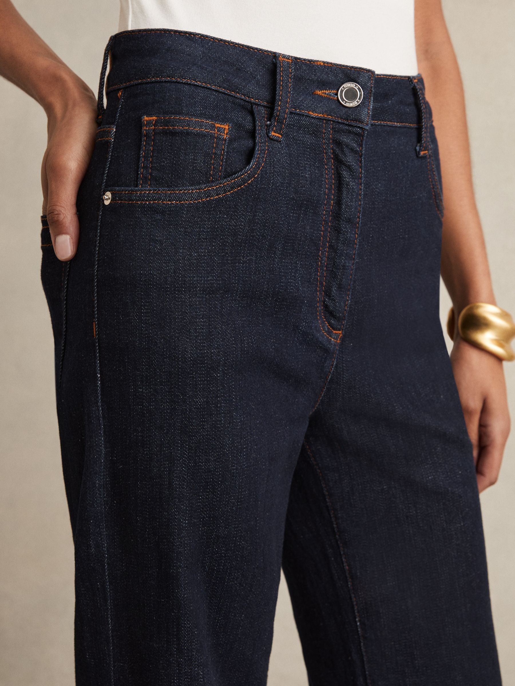 Women's Dark Blue Mid-Rise Flared Pants