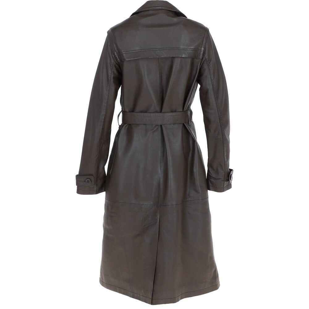 Women's Dark Brown Elegant Longline Regular Fit Leather Trench Coat
