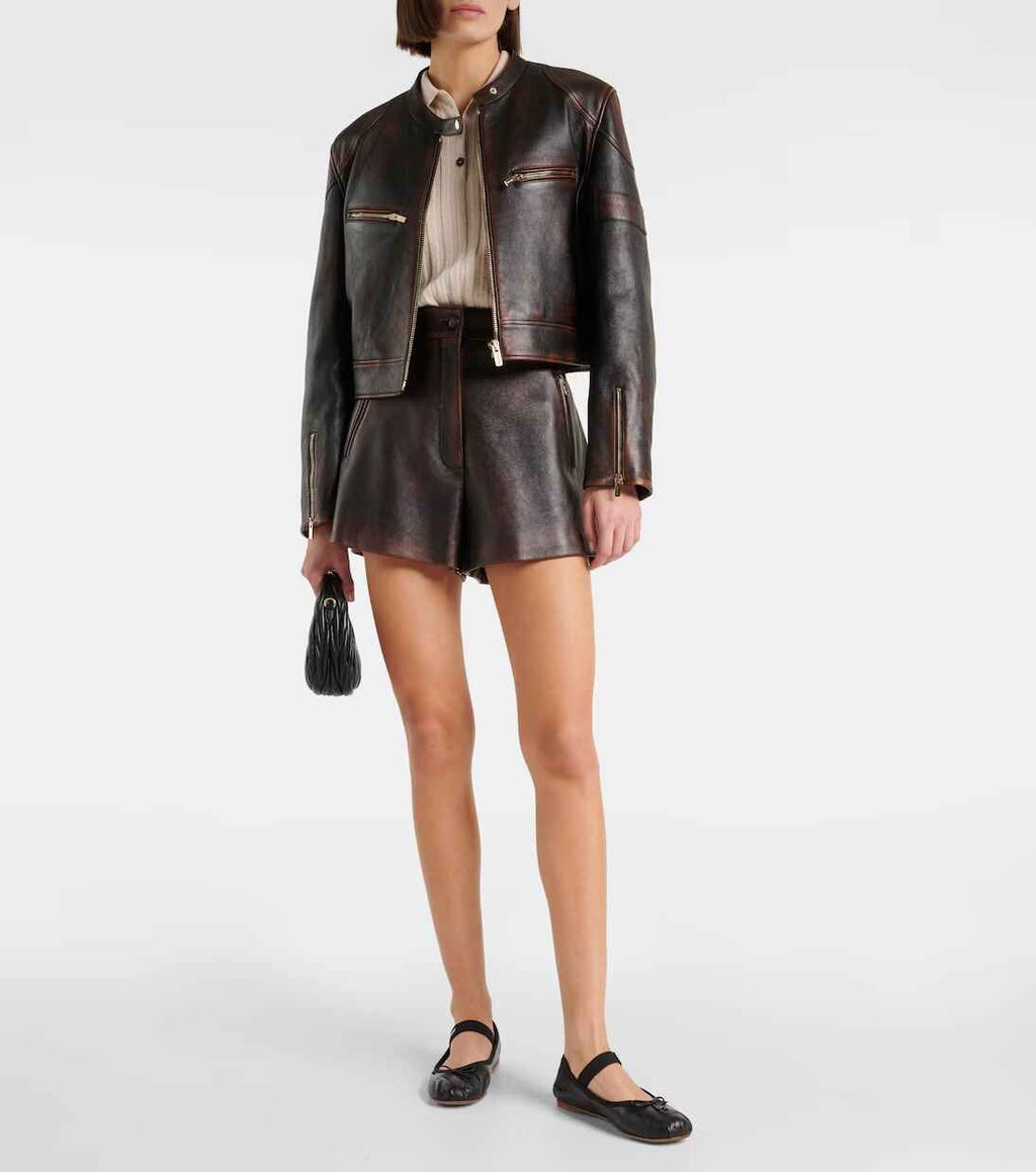 Women's Dark Brown Lamb Leather Shorts