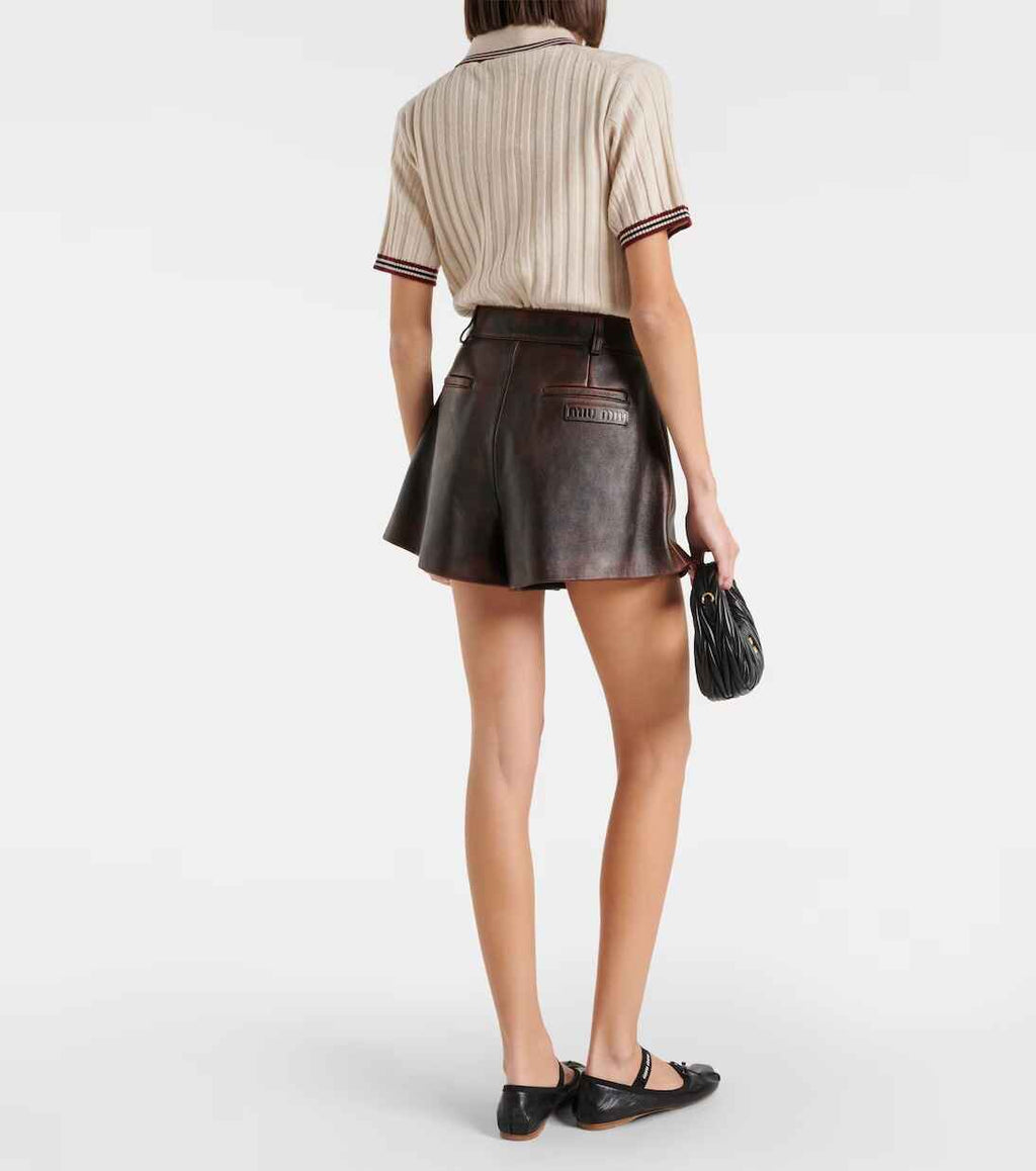 Women's Dark Brown Lamb Leather Shorts