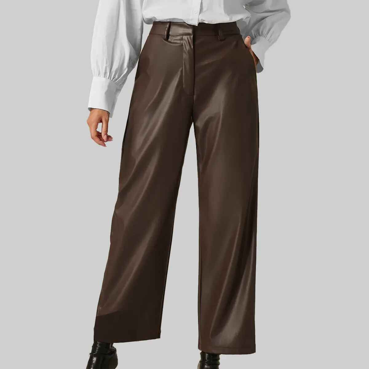 Women’s Dark Brown Leather Pant Wide