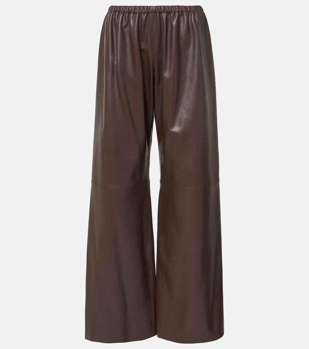 Women's Dark Brown Olan Wide Leg Leather Pants