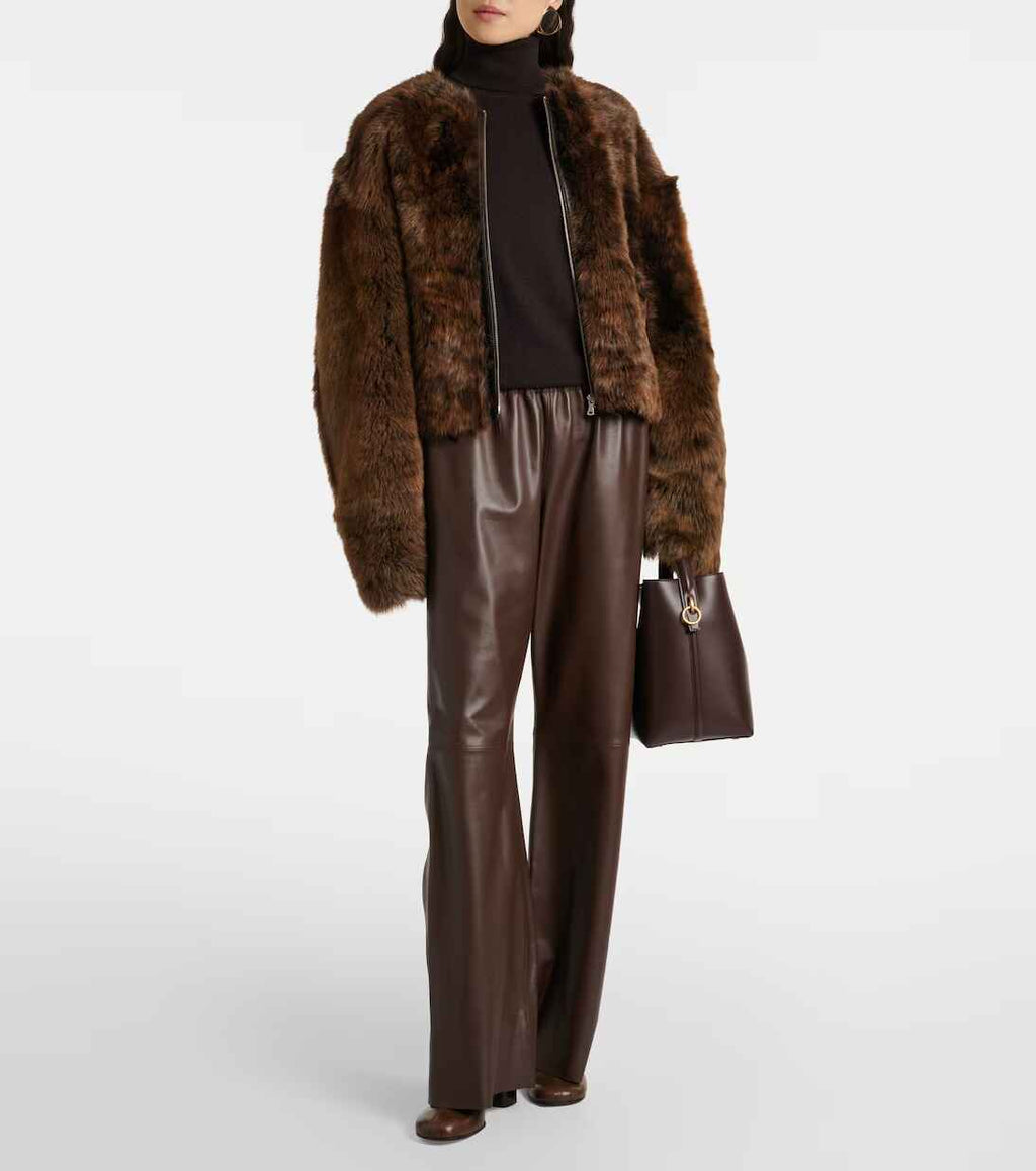 Women's Dark Brown Olan Wide Leg Leather Pants