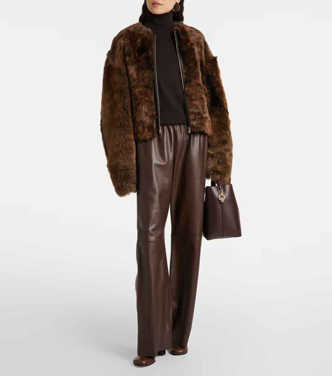 Women's Dark Brown Olan Wide Leg Leather Pants