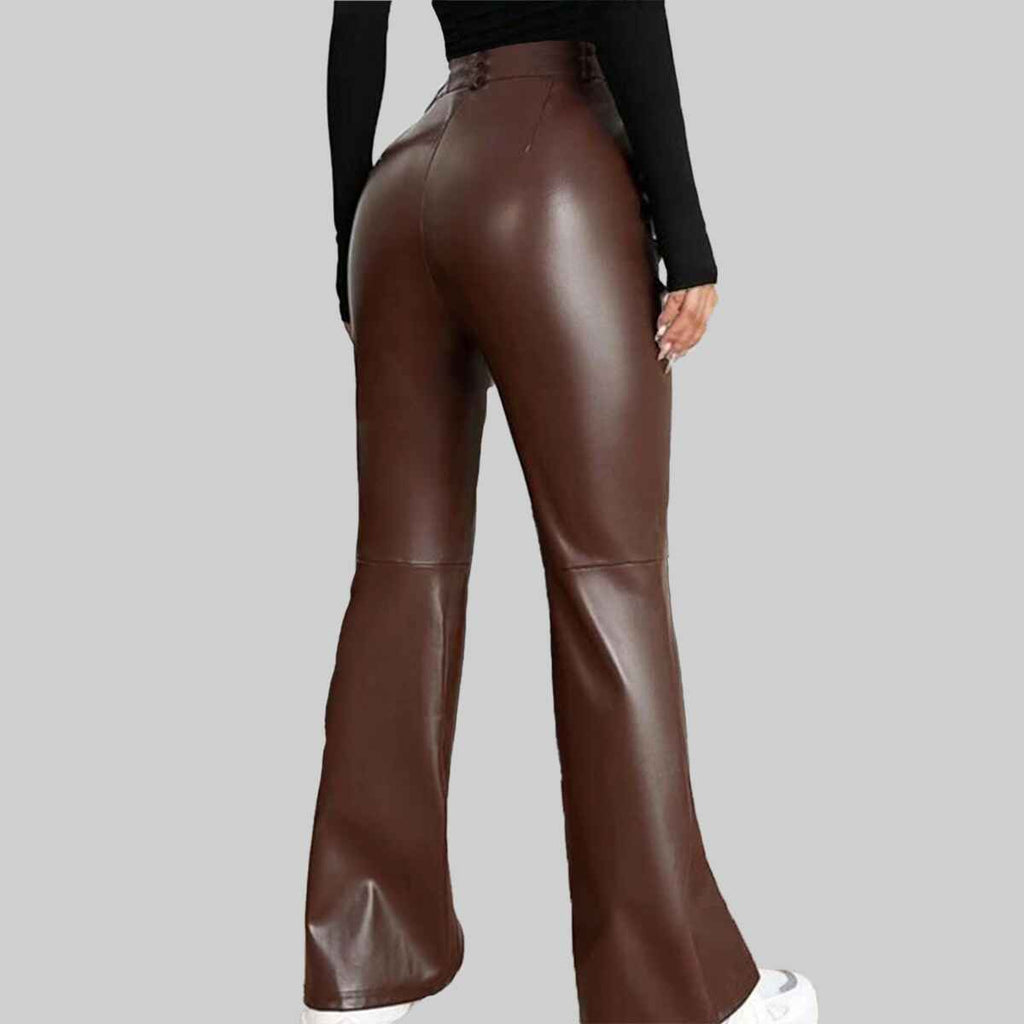 Women’s Dark Brown Simple Leather Pant