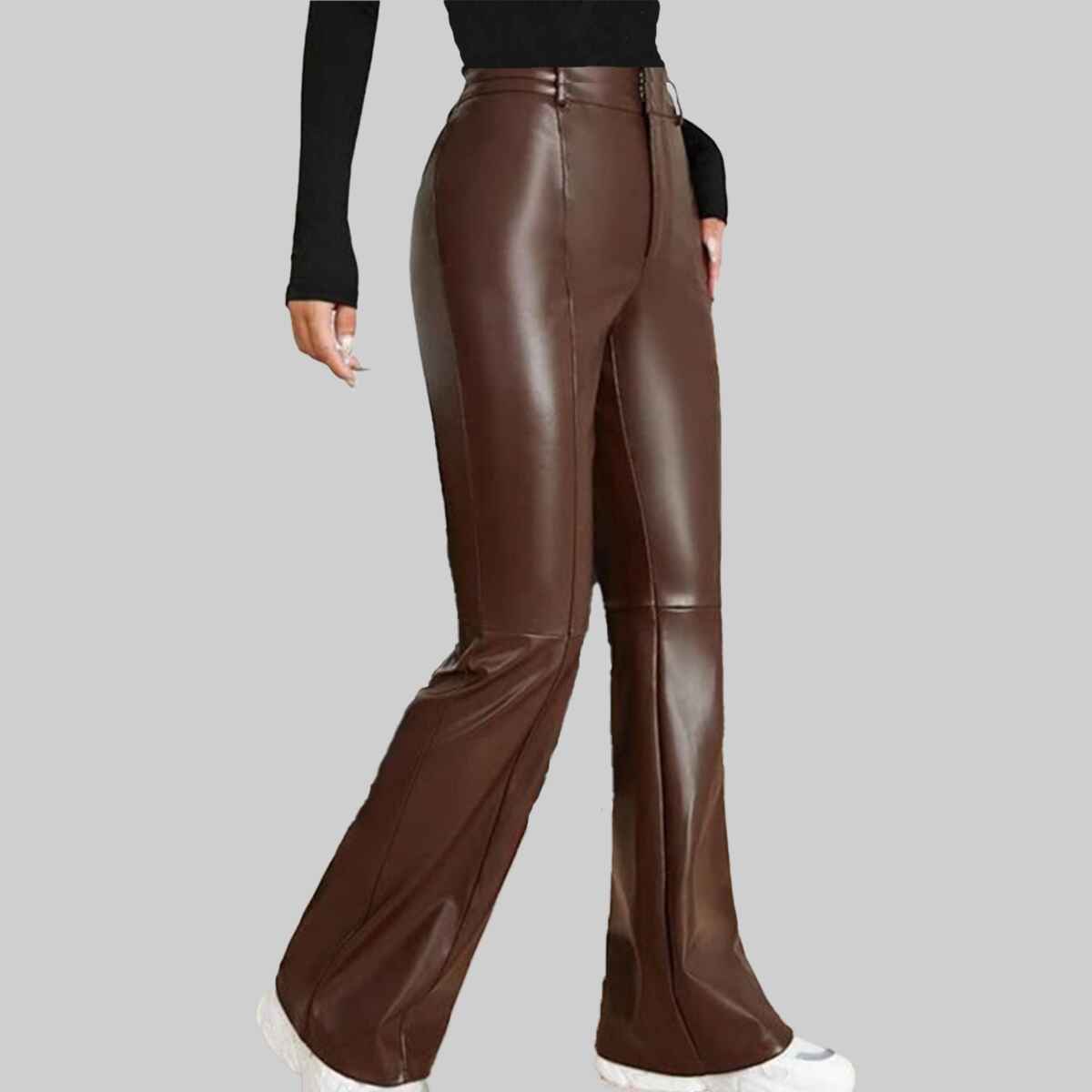 Women’s Dark Brown Simple Leather Pant