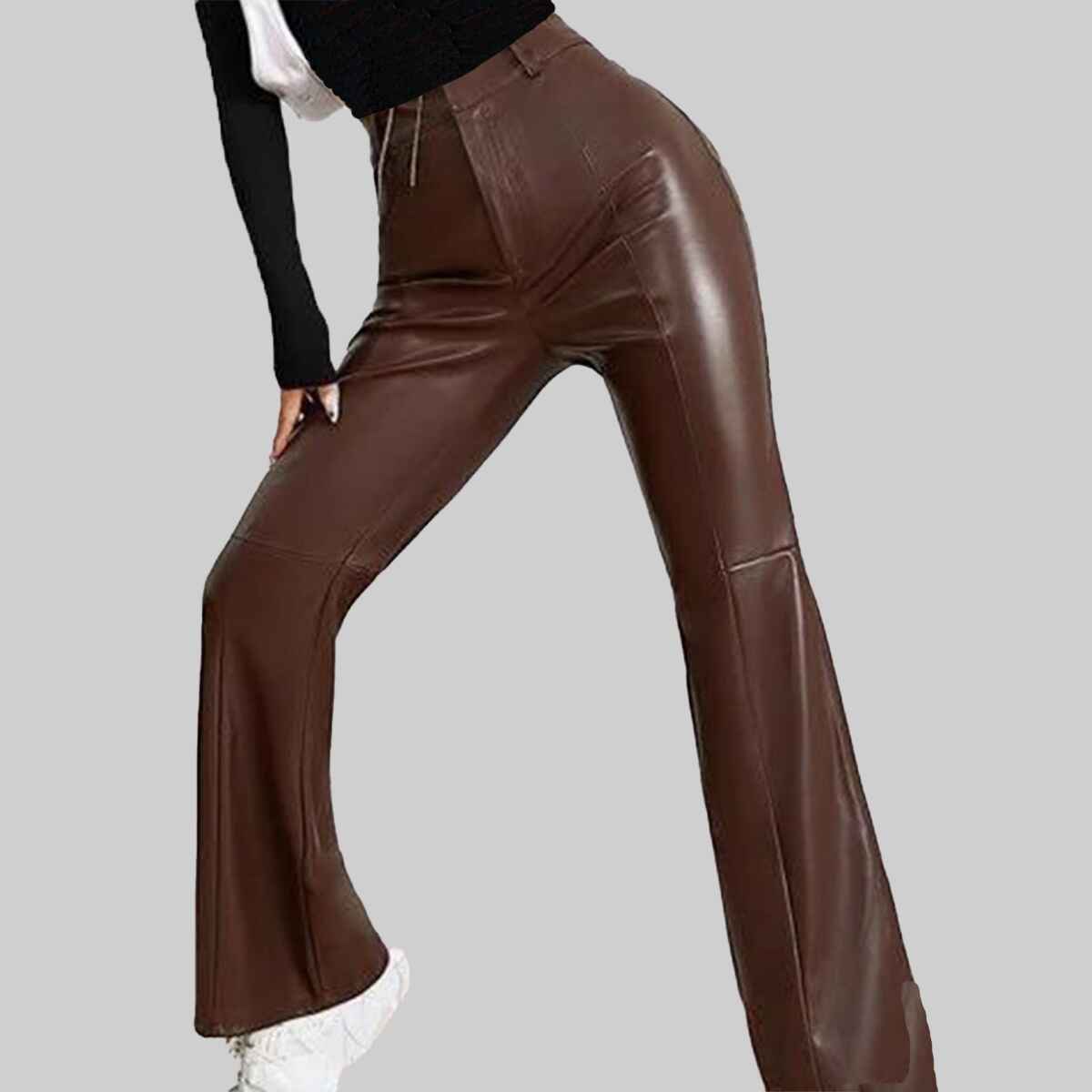 Women’s Dark Brown Simple Leather Pant