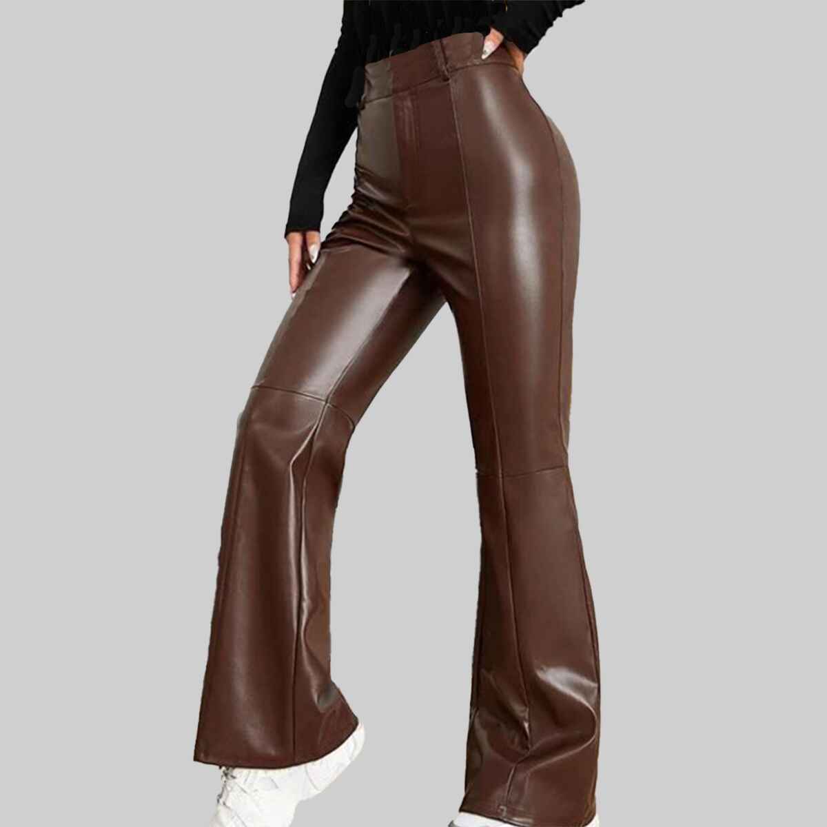 Women’s Dark Brown Simple Leather Pant
