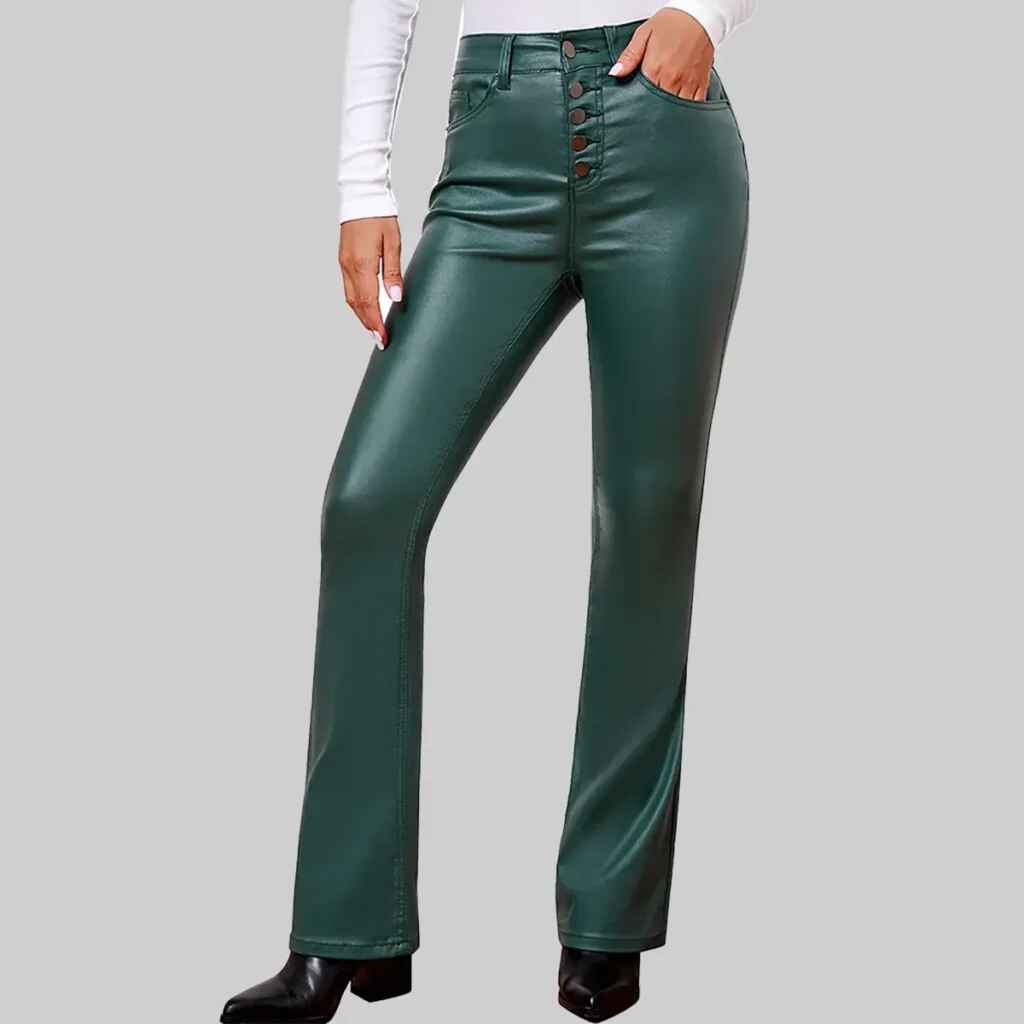 Women’s Dark Green Leather Pant