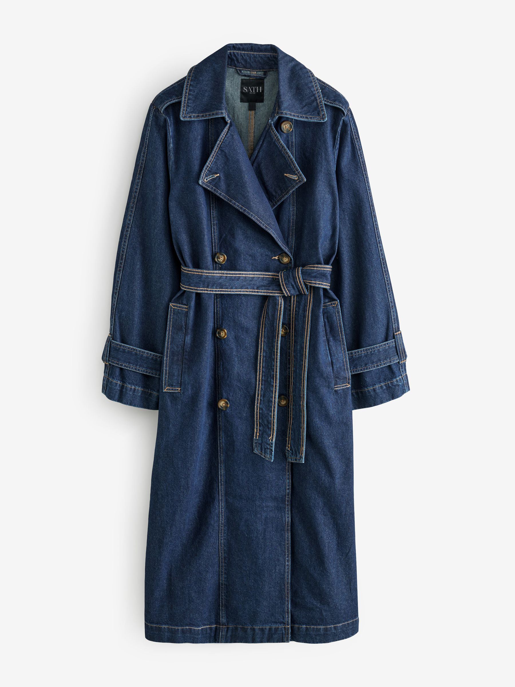 Women's Double Breasted 100% Cotton Denim Trench Coat