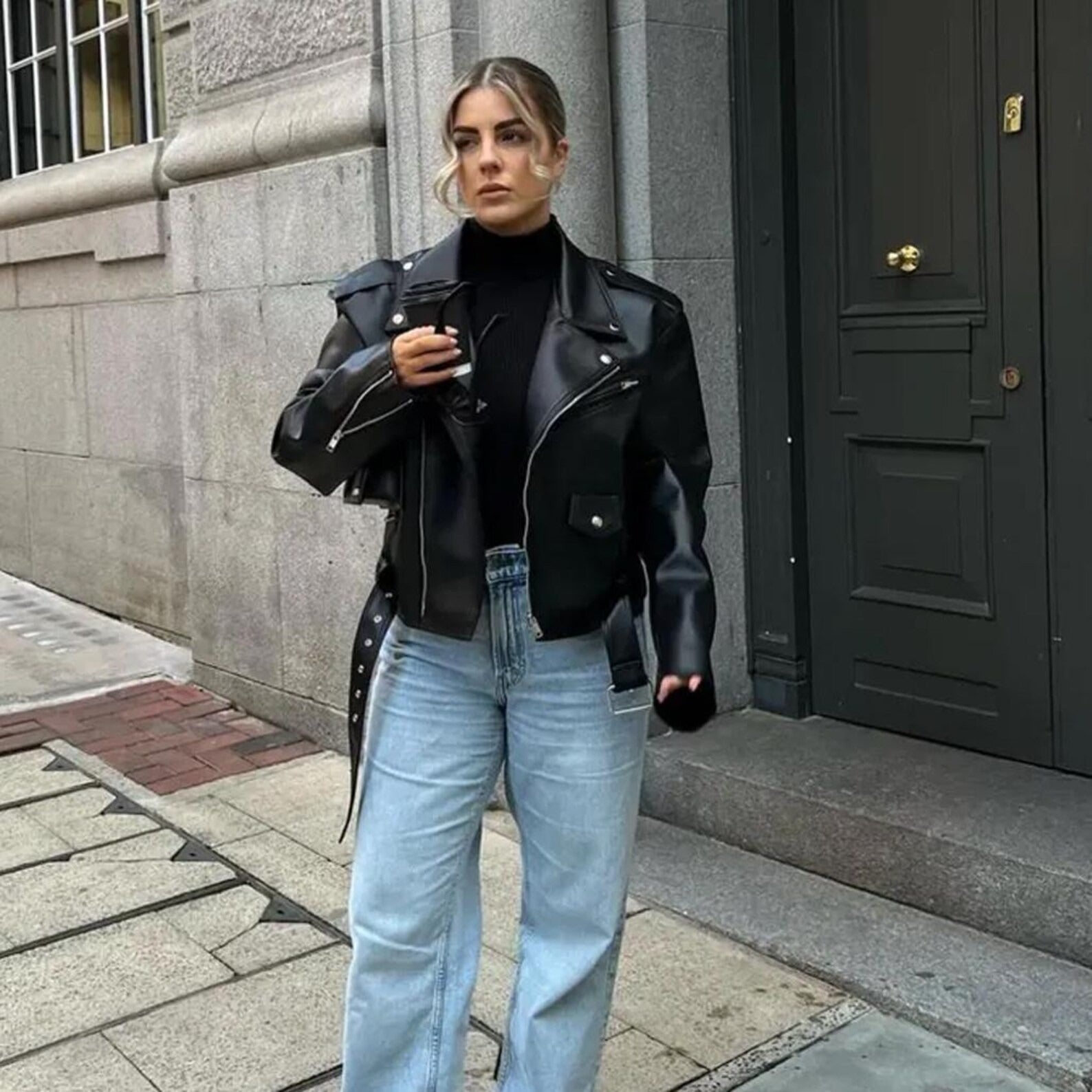 Women's Dropped Shoulders Oversized Leather Jacket