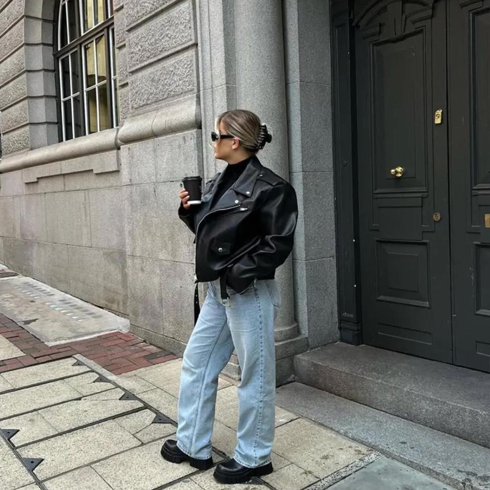 Women's Dropped Shoulders Oversized Leather Jacket