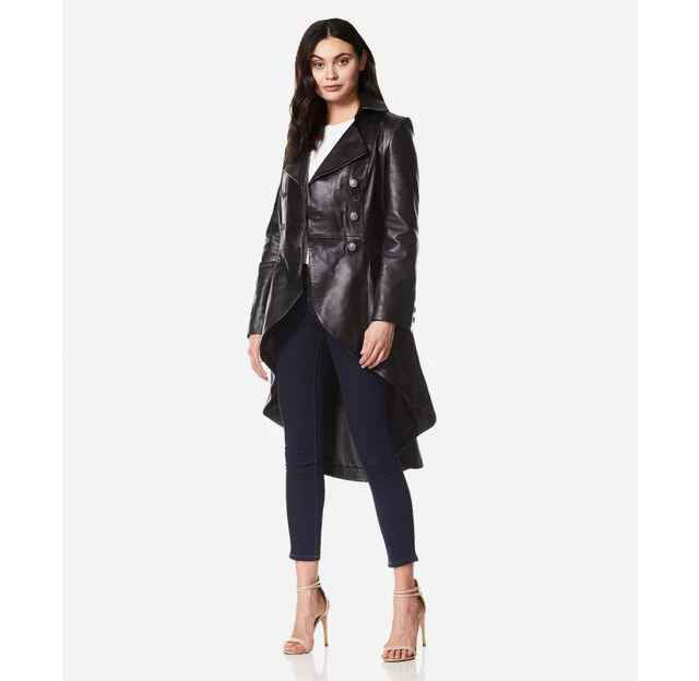 Women's EDWARDIAN Flared Bottom Victorian Style Leather Trench Coat