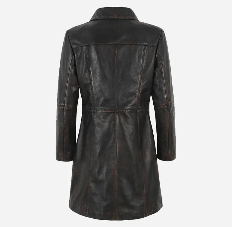 Women's ELEGANT Classic Leather 3/4 Short Trench Coat