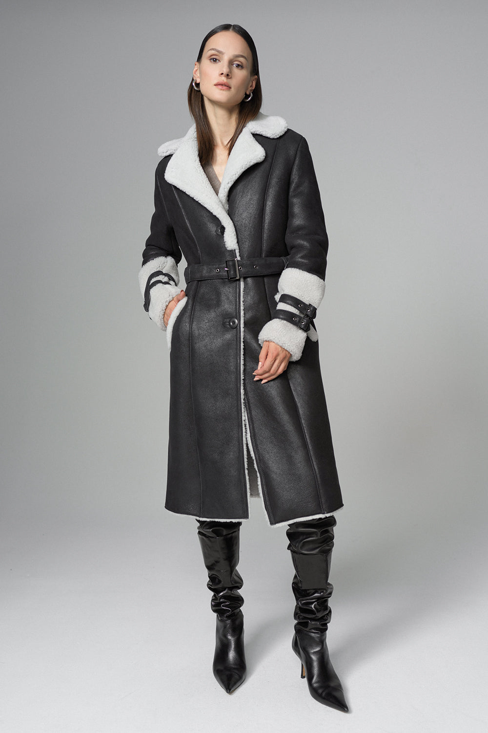 Women's Elegant Fox Fur & Shearling Leather Coat