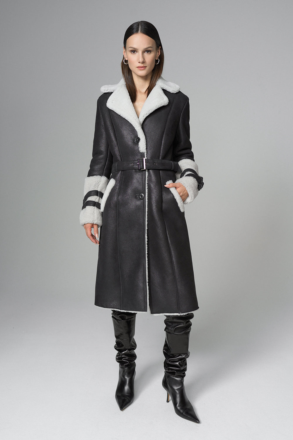 Women's Elegant Fox Fur & Shearling Leather Coat