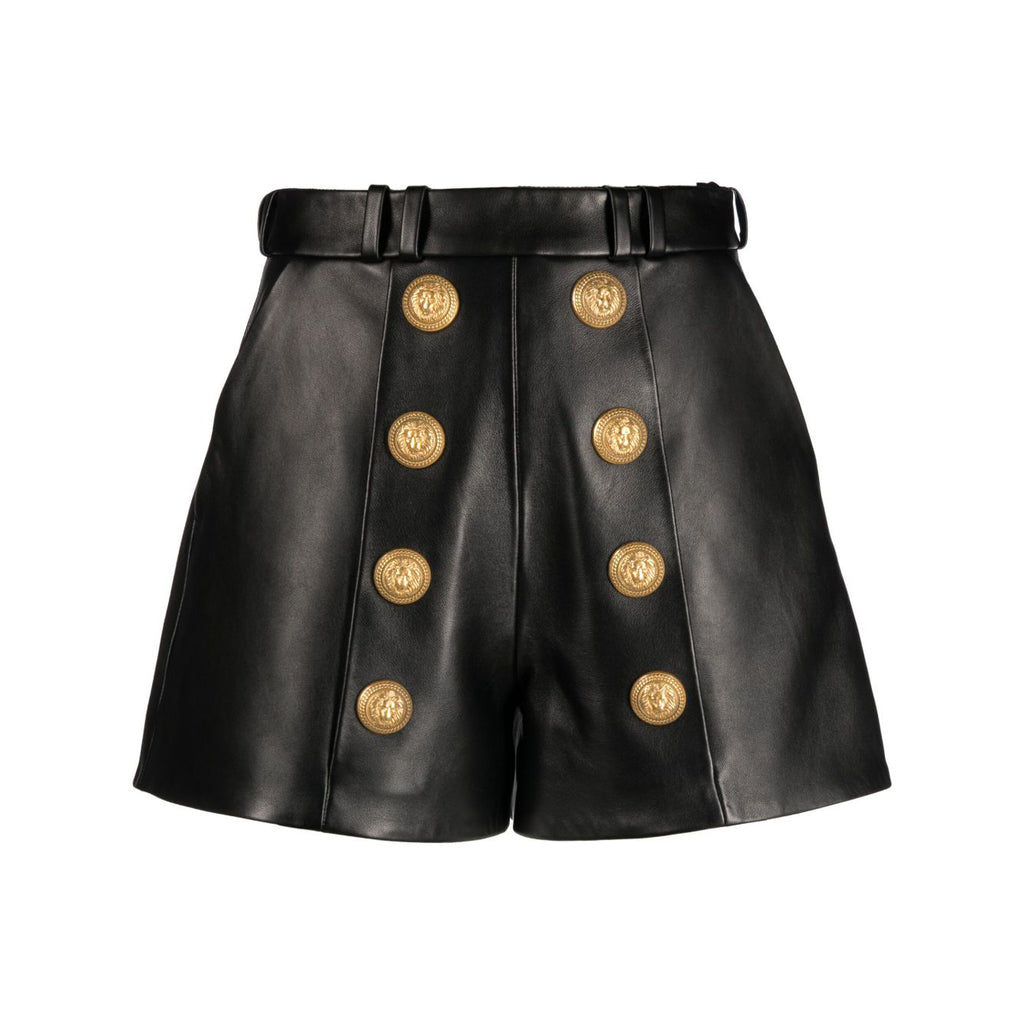 Women's Embossed Gold Tone Buttons Leather Shorts