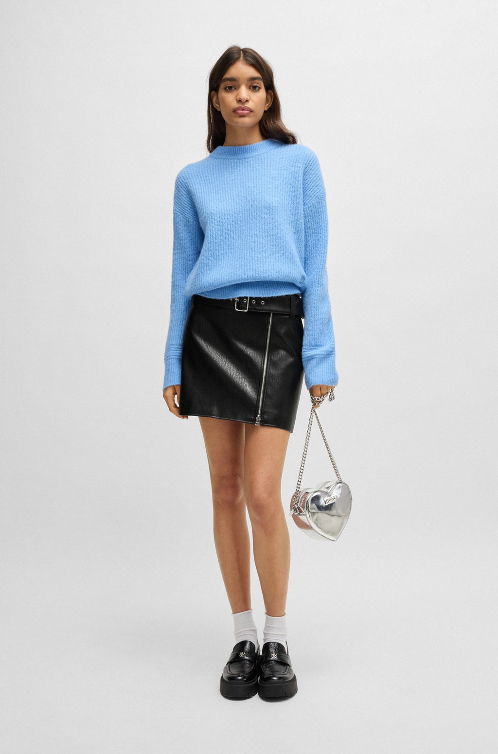 Women's Faux-Leather Regular-fit Mini Skirt with Belt