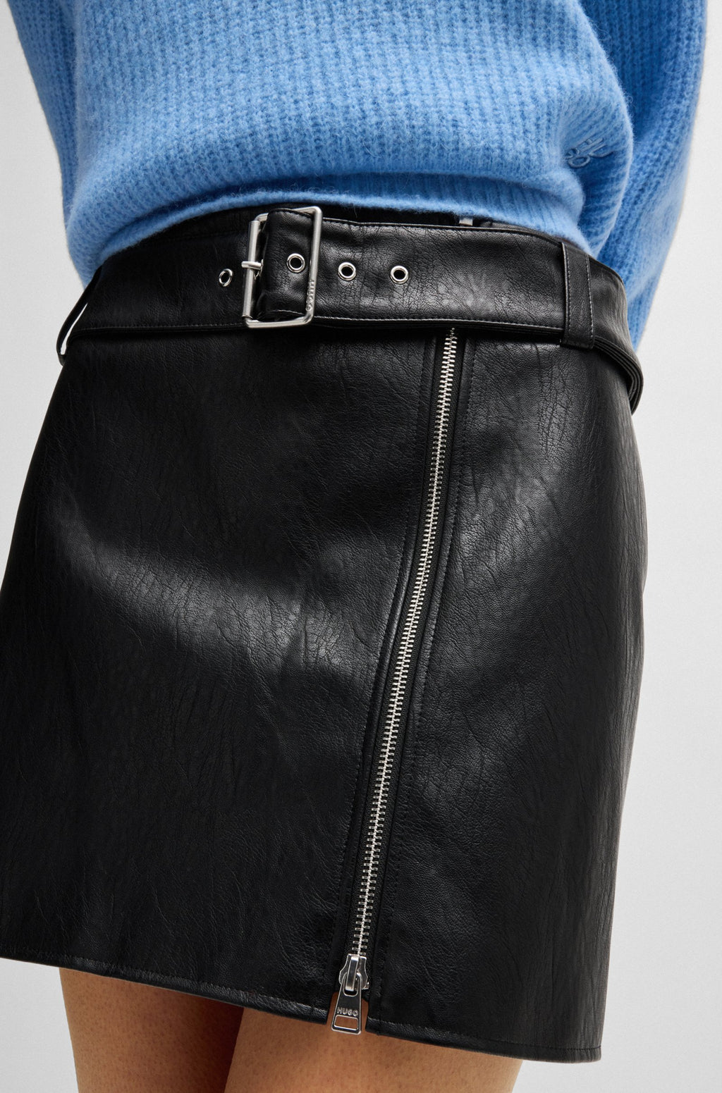 Women's Faux-Leather Regular-fit Mini Skirt with Belt