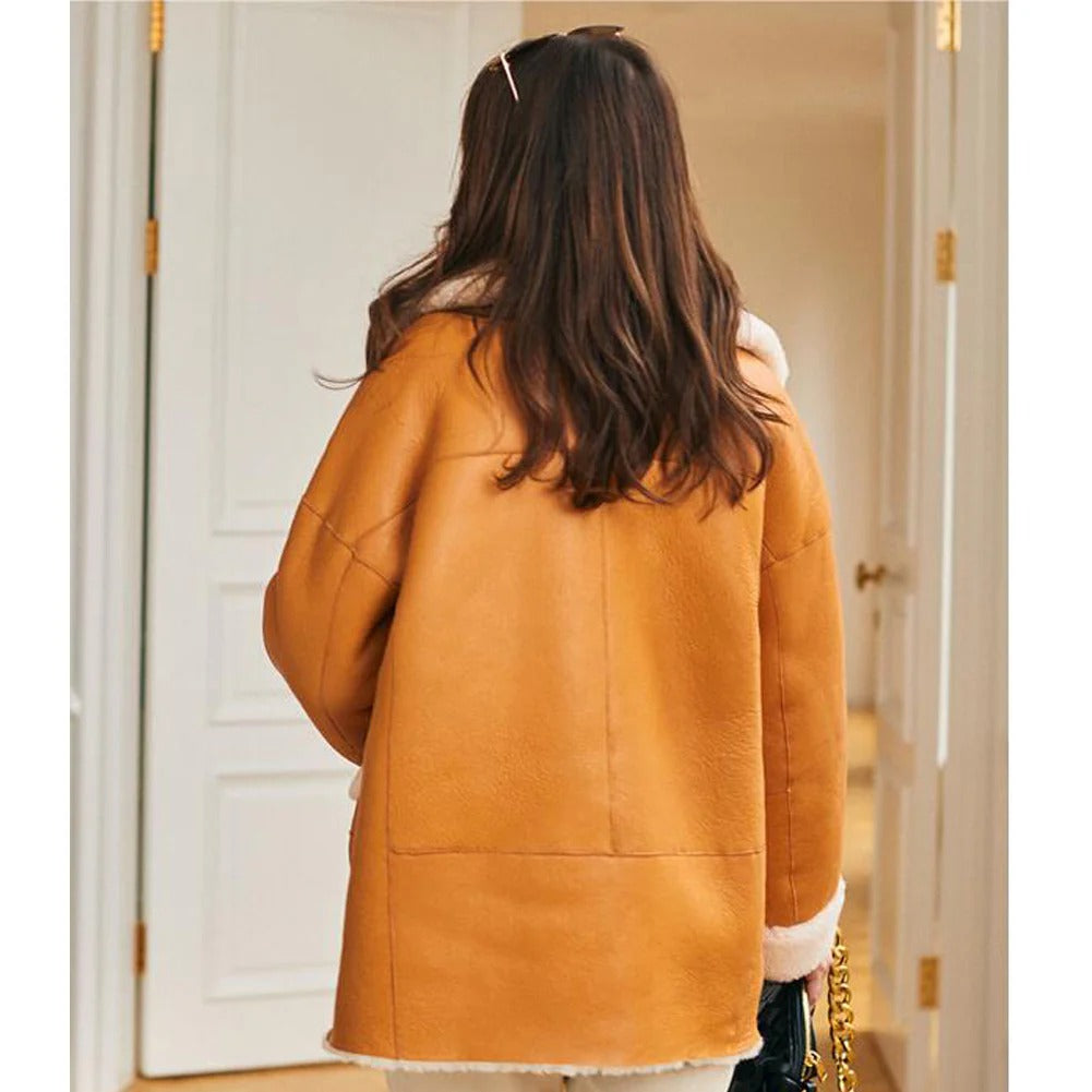 Women's Faux Fur & Shearling Sheepskin Leather Coat