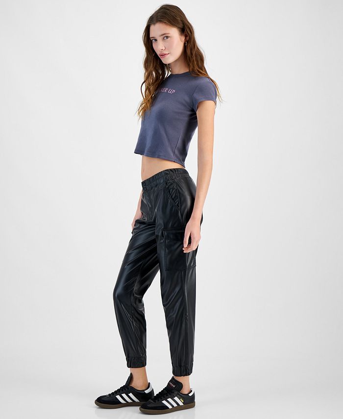 Women's Faux Leather High Rise Jogger Pants