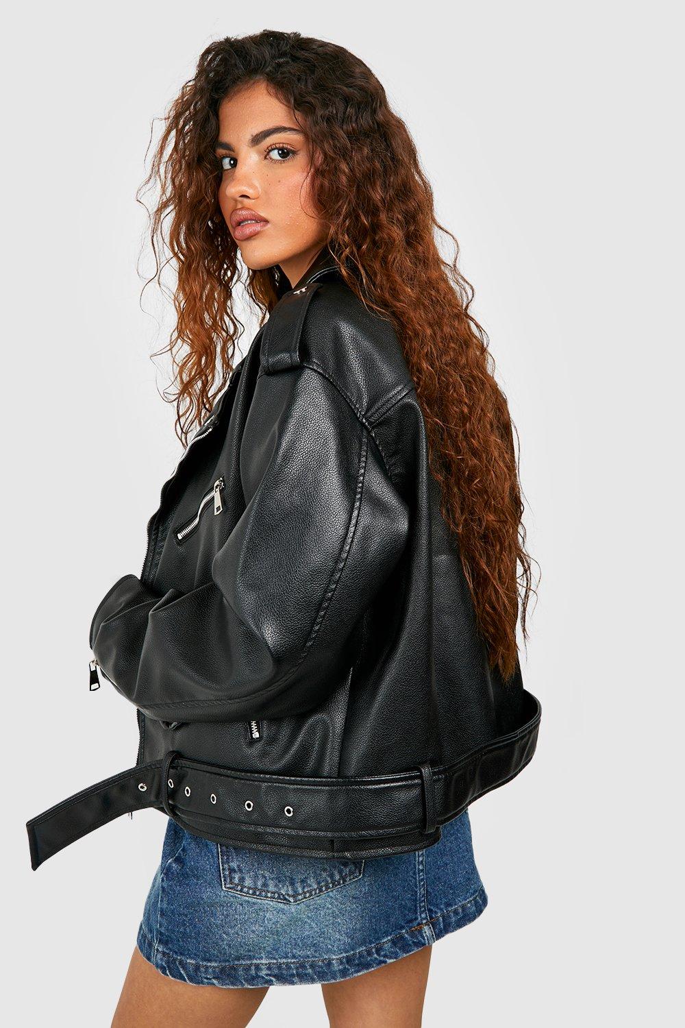 Women's Leather Oversized Biker Jacket