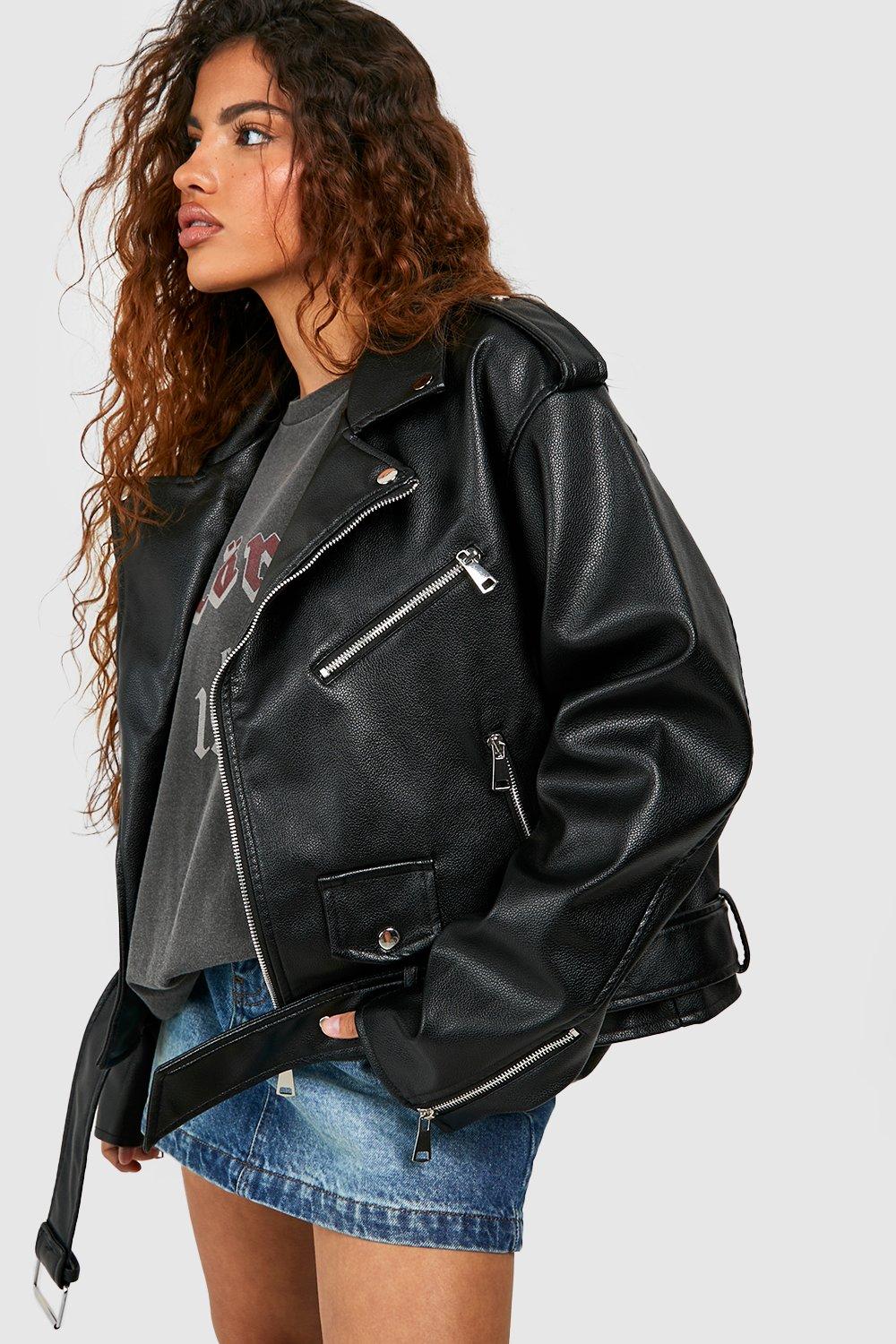 Women's Leather Oversized Biker Jacket