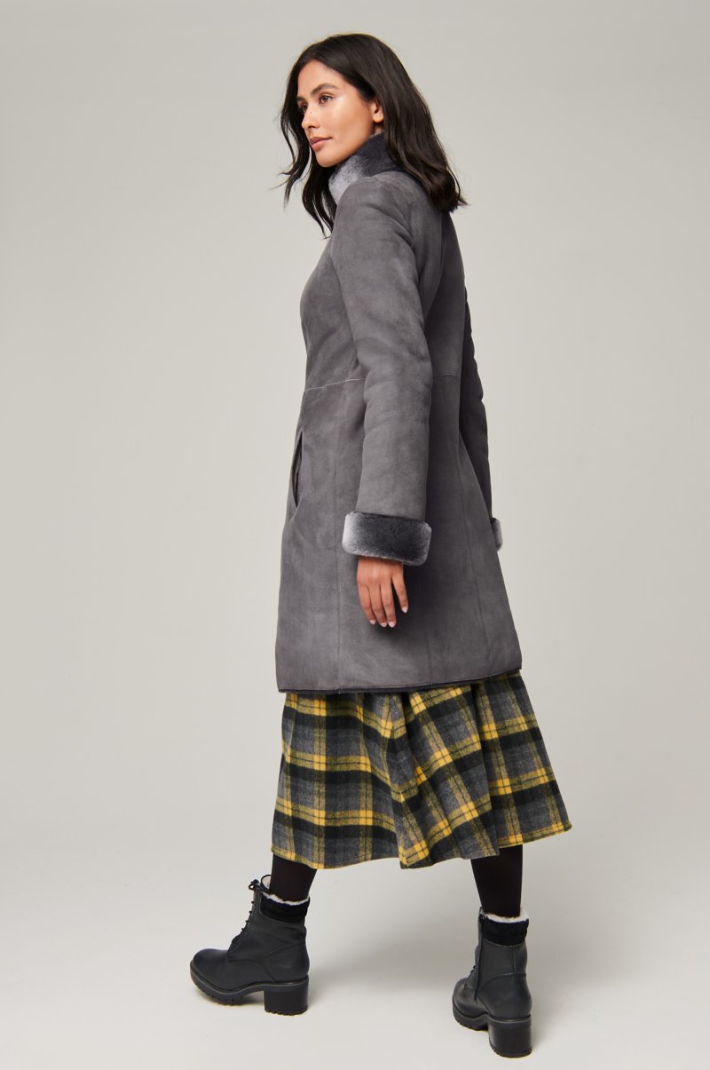 Women's Black Fur & Shearling Long Leather Coat