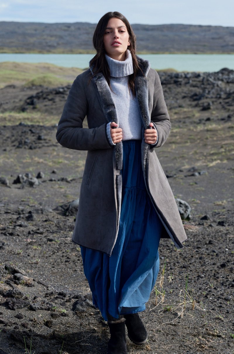 Women's Grey Fur & Shearling Long Leather Coat