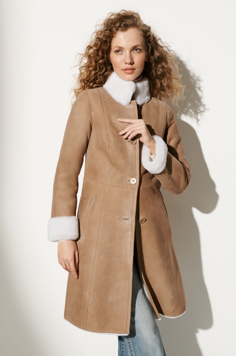 Women's Brown Fur & Shearling Long Leather Coat