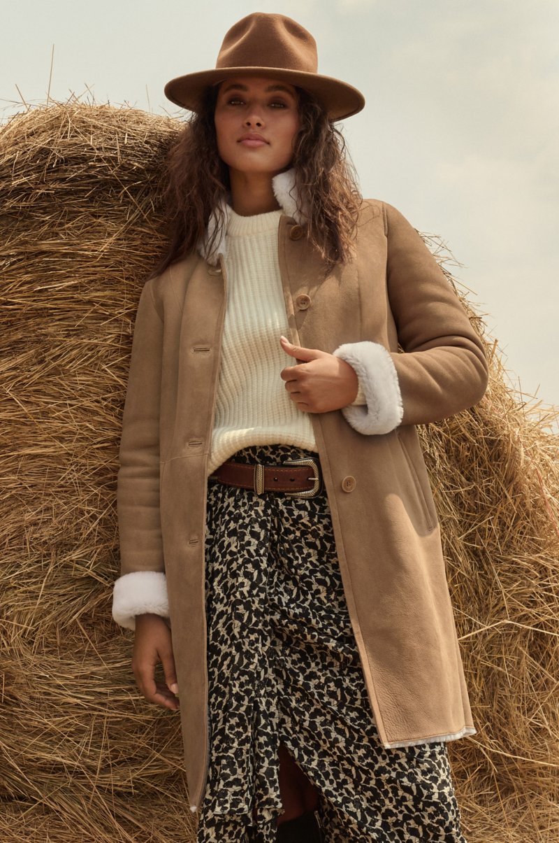 Women's Grey Fur & Shearling Long Leather Coat