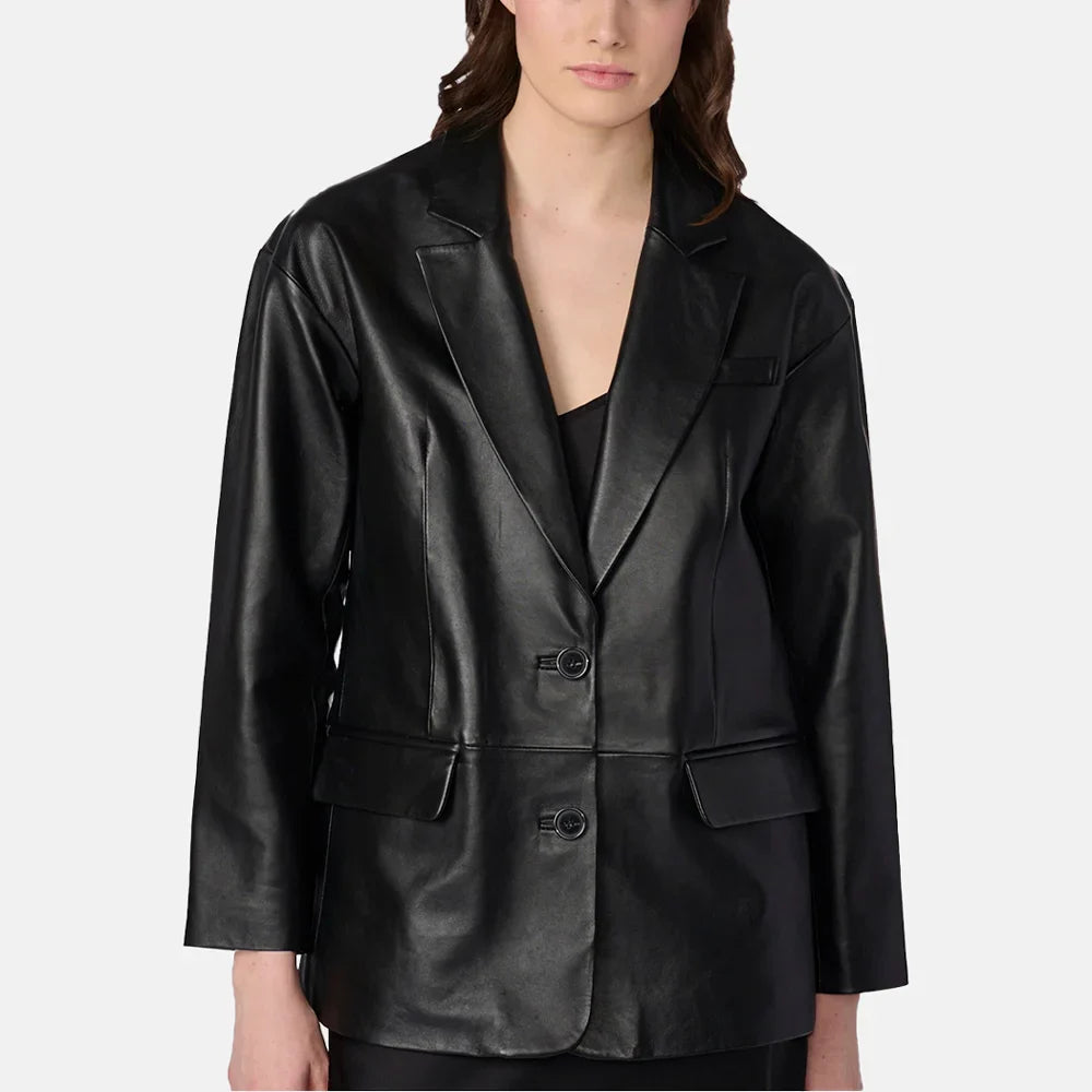 Women's Gothic Glam Genuine Leather Blazer