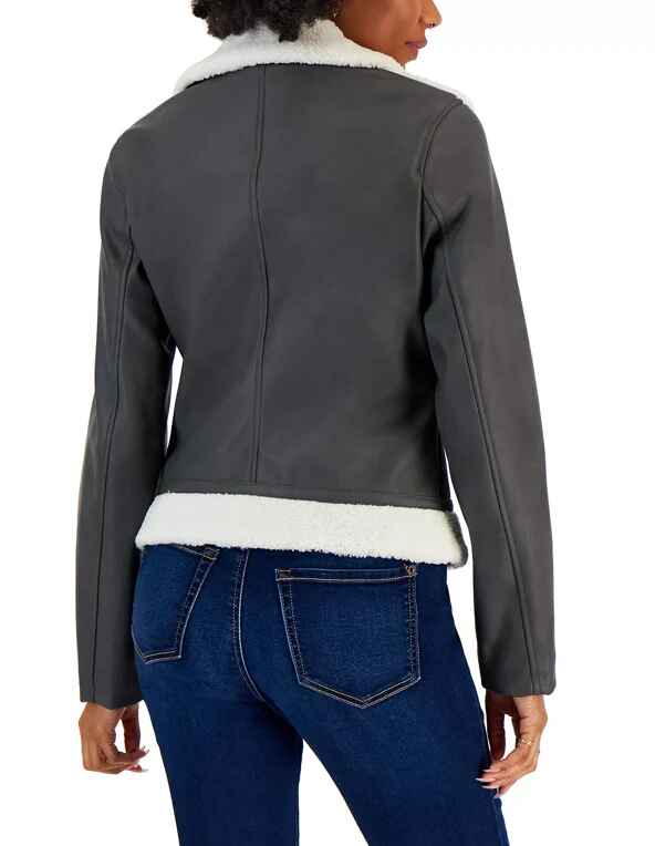 Graue Shearling-Lederjacke für Damen