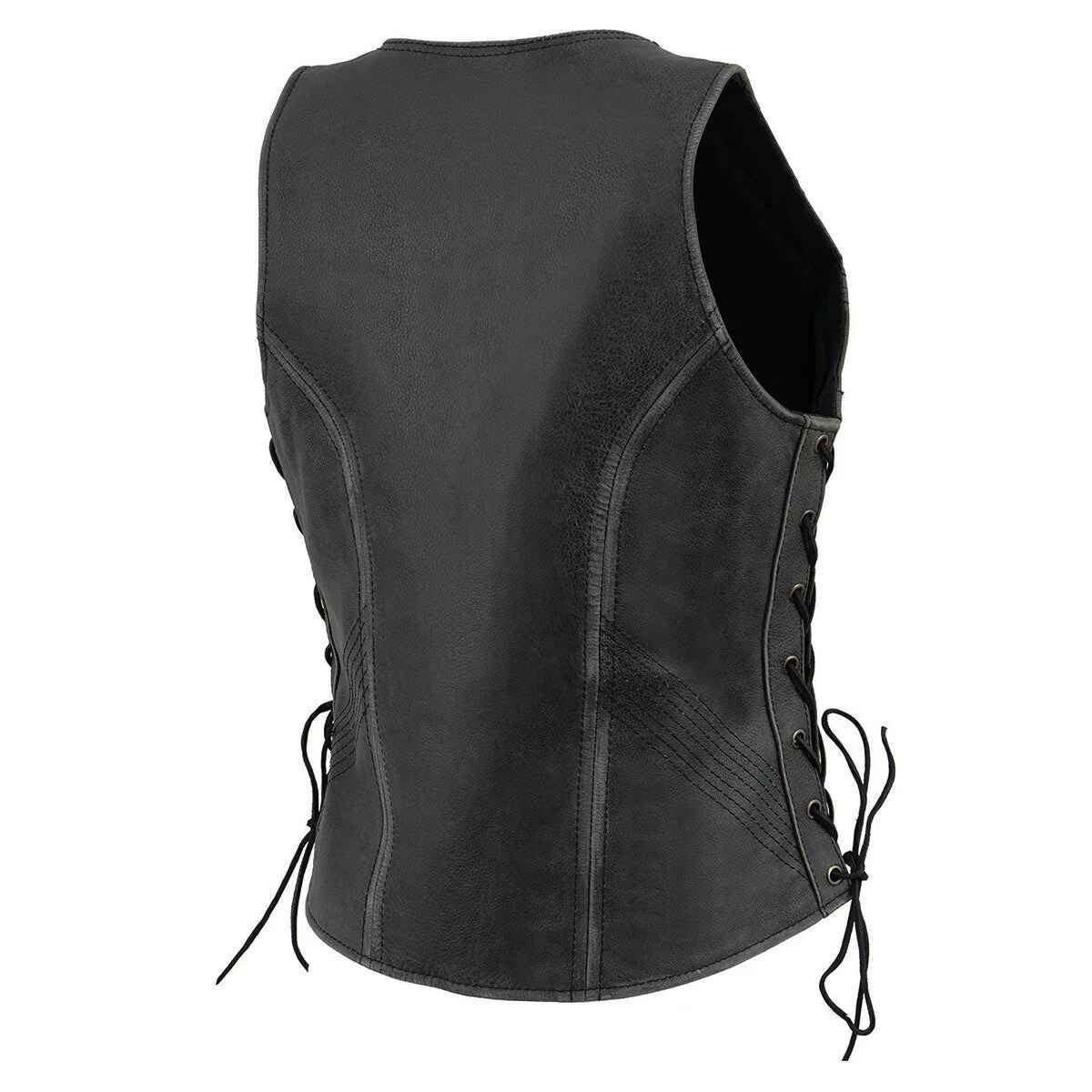 Women's Gray V-Neck Distressed Leather Vest