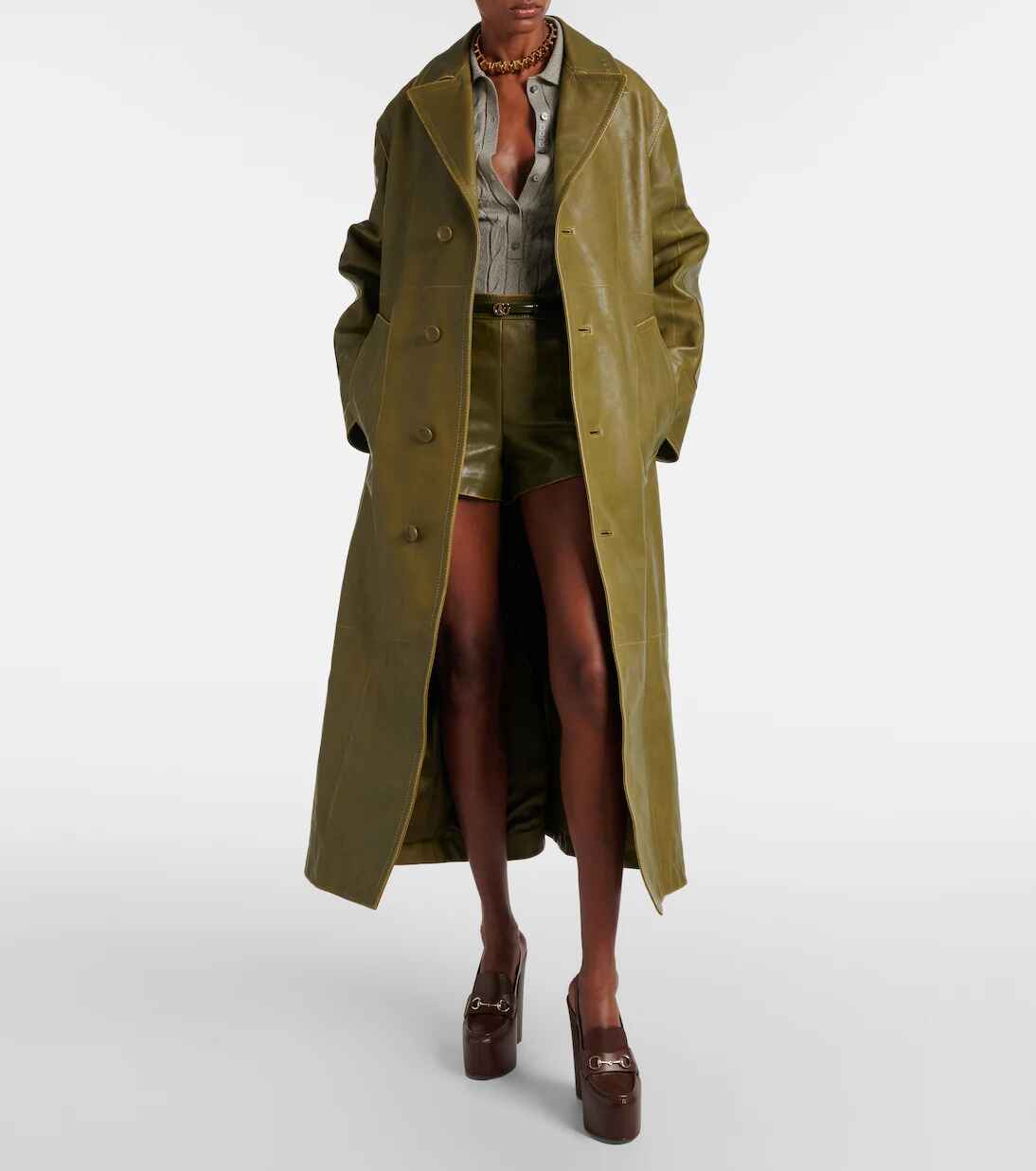 Women's Green Leather Shorts