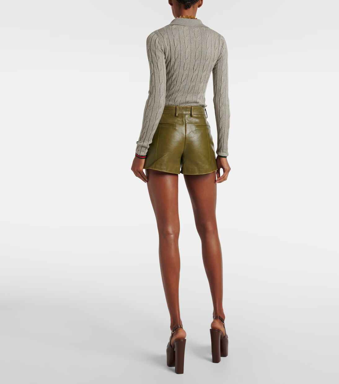 Women's Green Leather Shorts