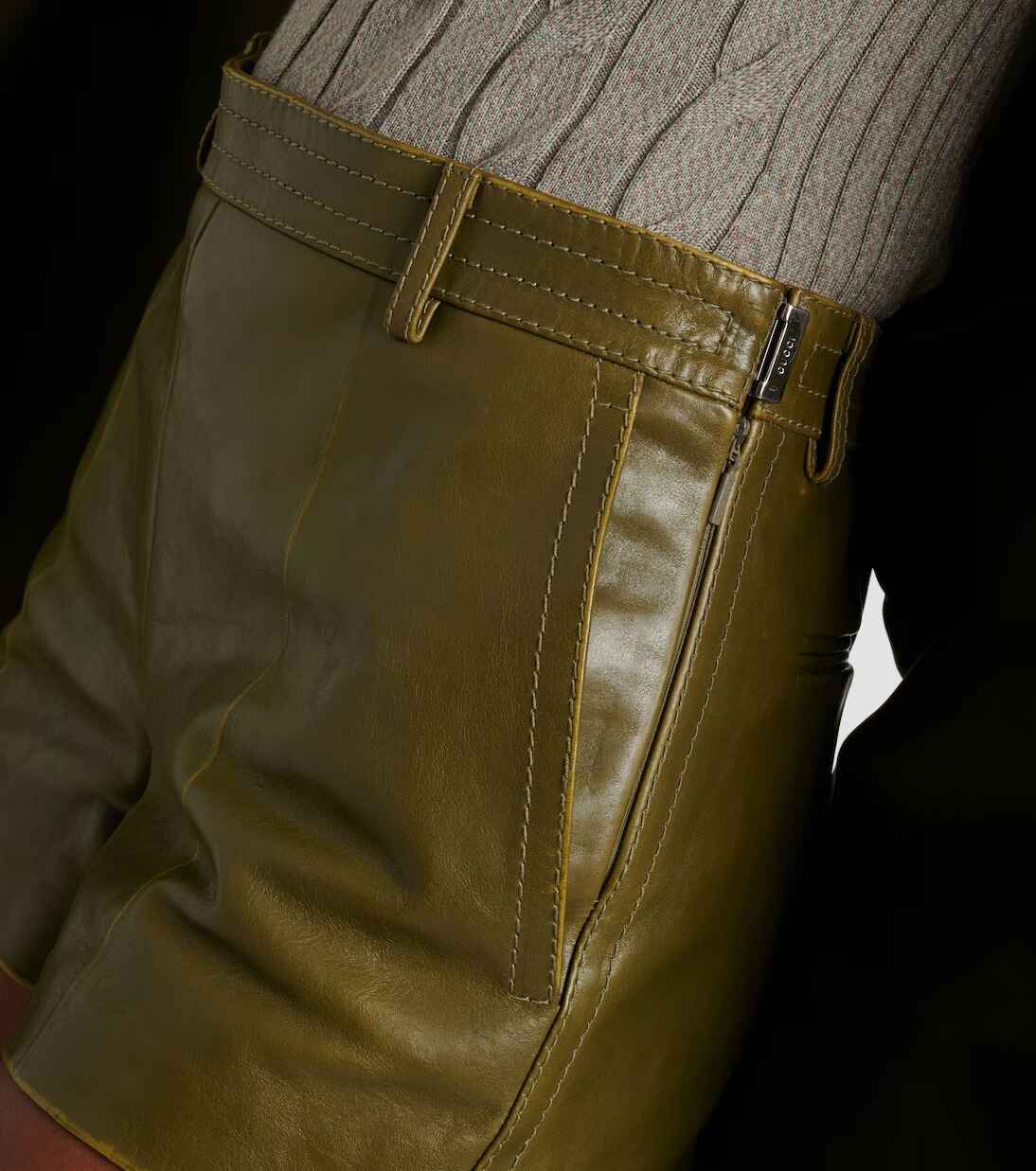 Women's Green Leather Shorts