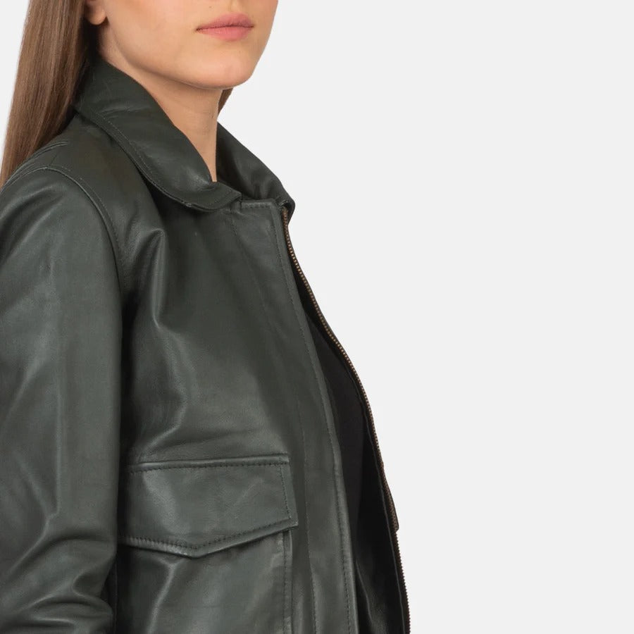Women's Green  Real Leather Bomber jacket